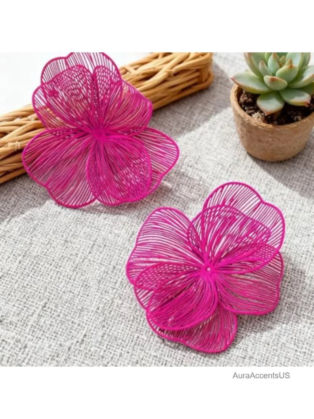 Large Double-Layer Hollow Flower Drop Earrings for Women Statement Chunky